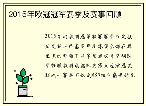 2015年欧冠冠军赛季及赛事回顾